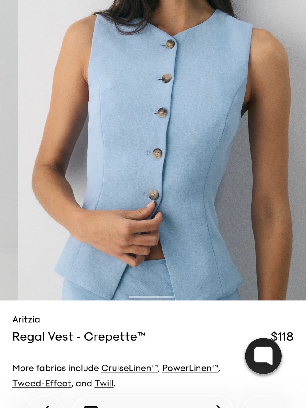 Aritzia Powder Blue Tailored Vest